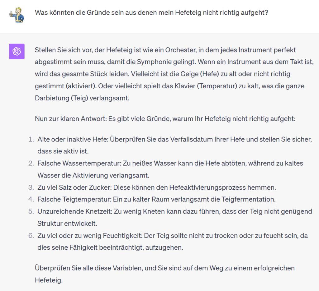 ChatGPT - Antwort auf das Beispiel der Custom Instruction