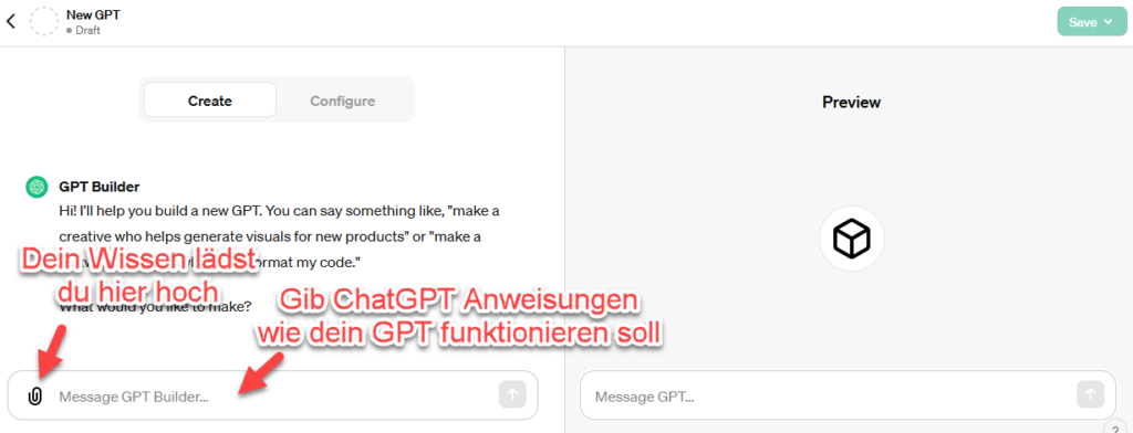 Erstellung deines GPTs mit der Unterstützung des GPT Builders